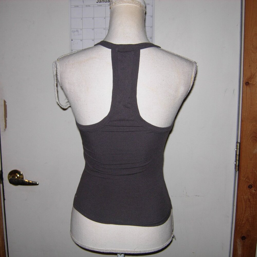 Gray Ribbed Racer Back Tank Top S - Picture 3 of 4